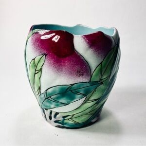 Vintage Chinese Famille Rose Peach Porcelain Vase or Brush Pot (small chip)